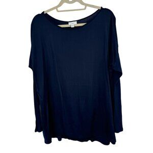 J.Jill Womens Long Sleeve Navy Blue Blouse top satin front knit back size large